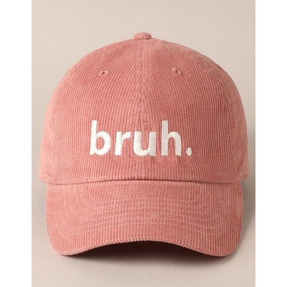 Y2K Unisex Hat Corduroy Bruh Cap Embroidered Trucker Pink Adjustable OSFM - Picture 1 of 7